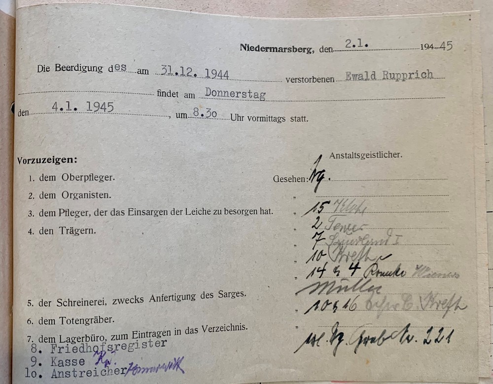 Ein Laufzettel aus der Akte von Ewald Rupprich